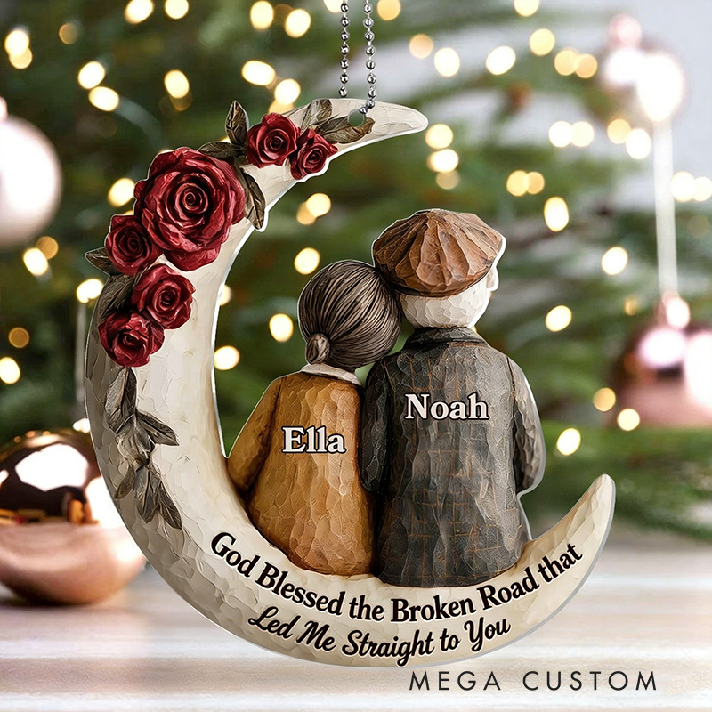 Personalized God Blessed the Broken Road that Led Me Straight to You Acrylic Christmas Couple Ornament with Name and Hair Color Valentine's Day Gift