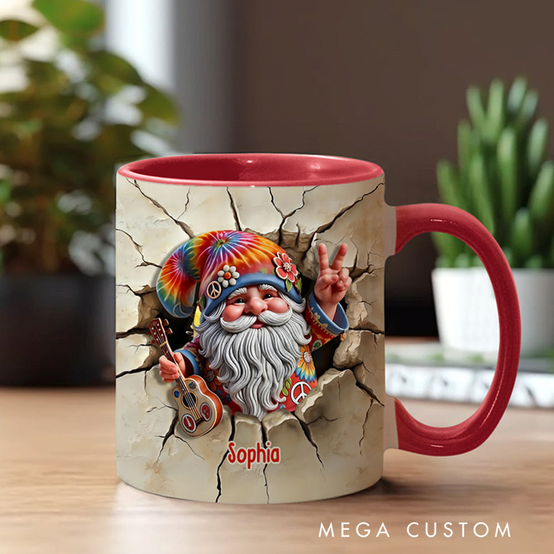 Personalized Hippie Gnome and Guitar Accent Mug and 3D Christmas Gift for Her