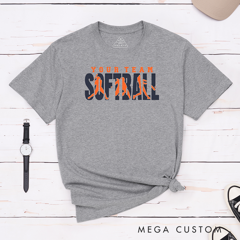 Personalized Softball Team T-Shirt Design Featuring Bold Text Custom Team Name and Dynamic Player Silhouette Graphics