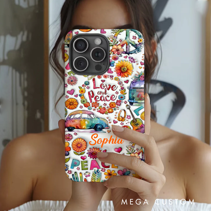 Personalized Name Hippie Accent Phone Case Custom Name Hippie Love and Pesce Theme Case