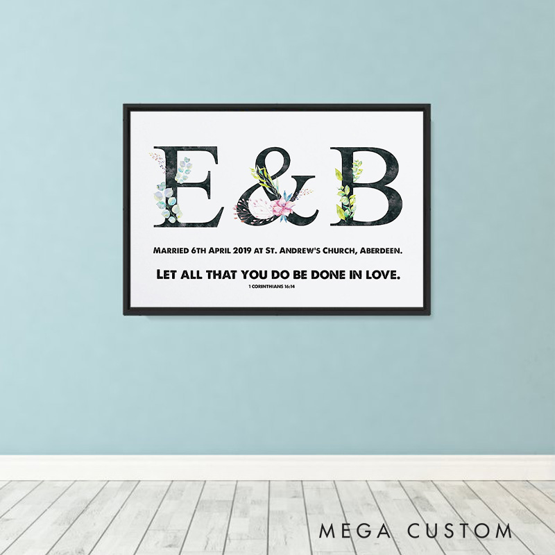 Personalized Let all that you do be Done in Love with Text Frameless Poster with Name Wedding Wall Decor Religious Gift for Couple
