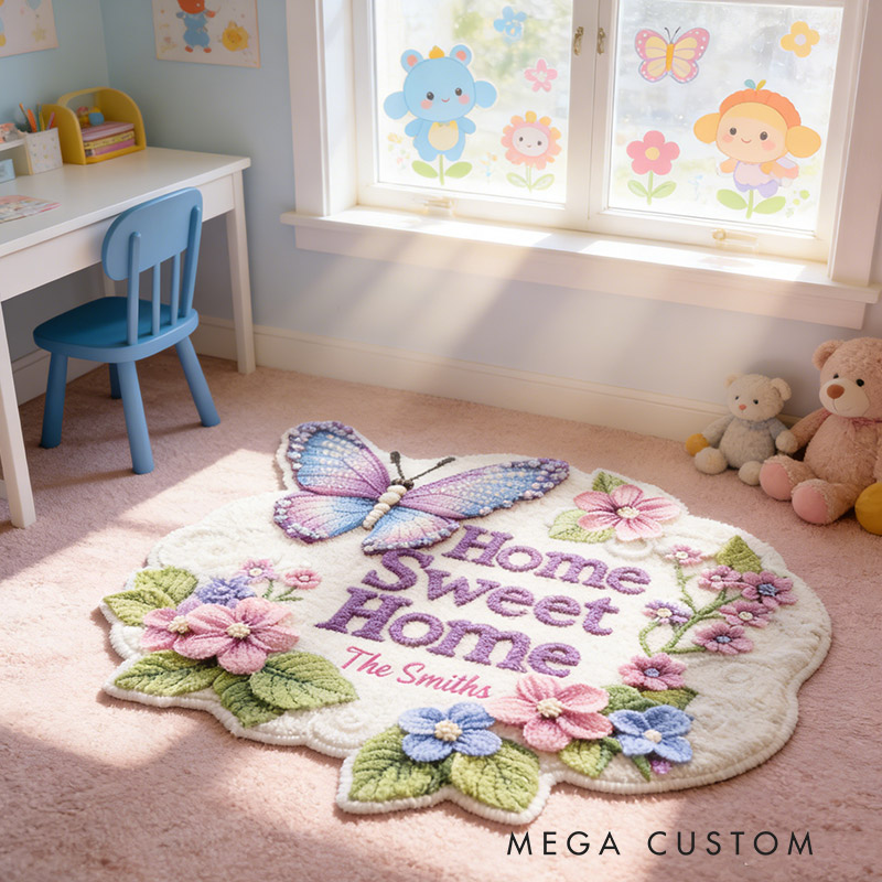 Personalized Home Sweet Home Rug Custom Butterfly Mat for Family Housewarming Gift