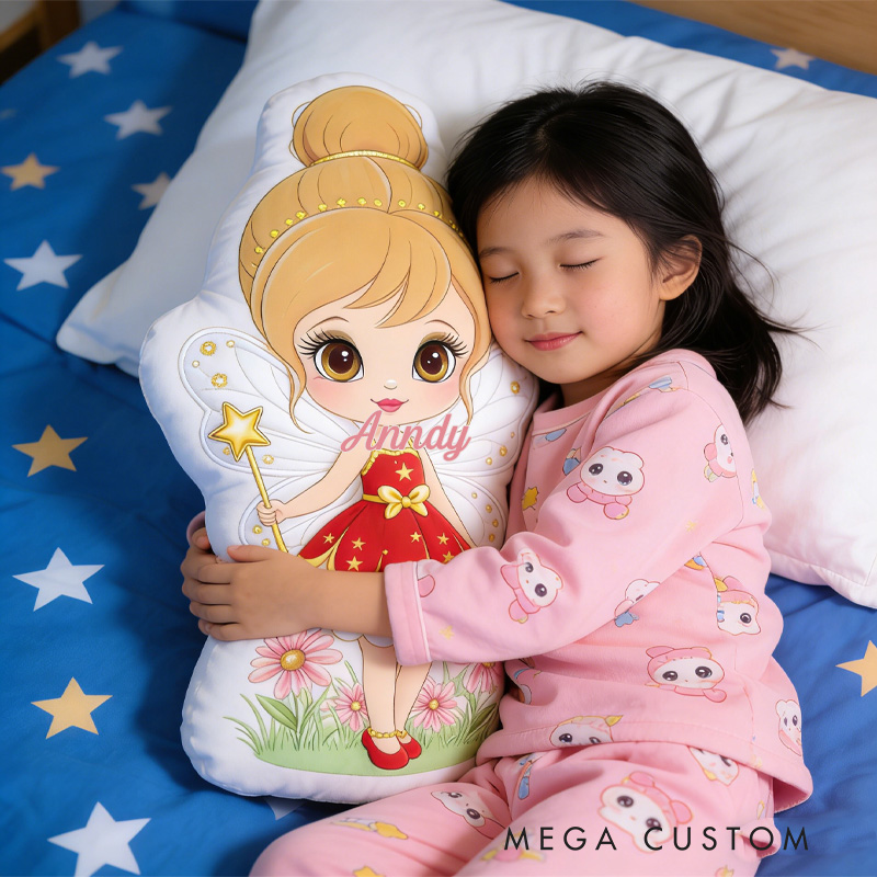 Personalized Fairy Throw Pillow Graphic 3D Print Garden Fairy Pillow with Name for Girl Boy Kids Valentine's Day Gifts Loving Room Decor