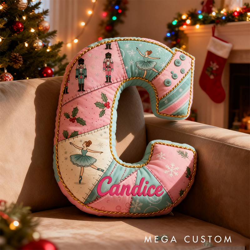 Personalized Graphic 3D Print Nutcracker Ballet Alphabet Shaped Pillow for Dance Lovers Initial Pillow Christmas Gift for Kids