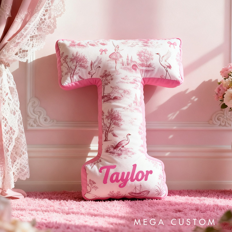 Personalized Graphic 3D Print Toile De Jouy Ballet Alphabet Shaped Pillow for Dance Lovers Initial Pillow Christmas Gift for Kids