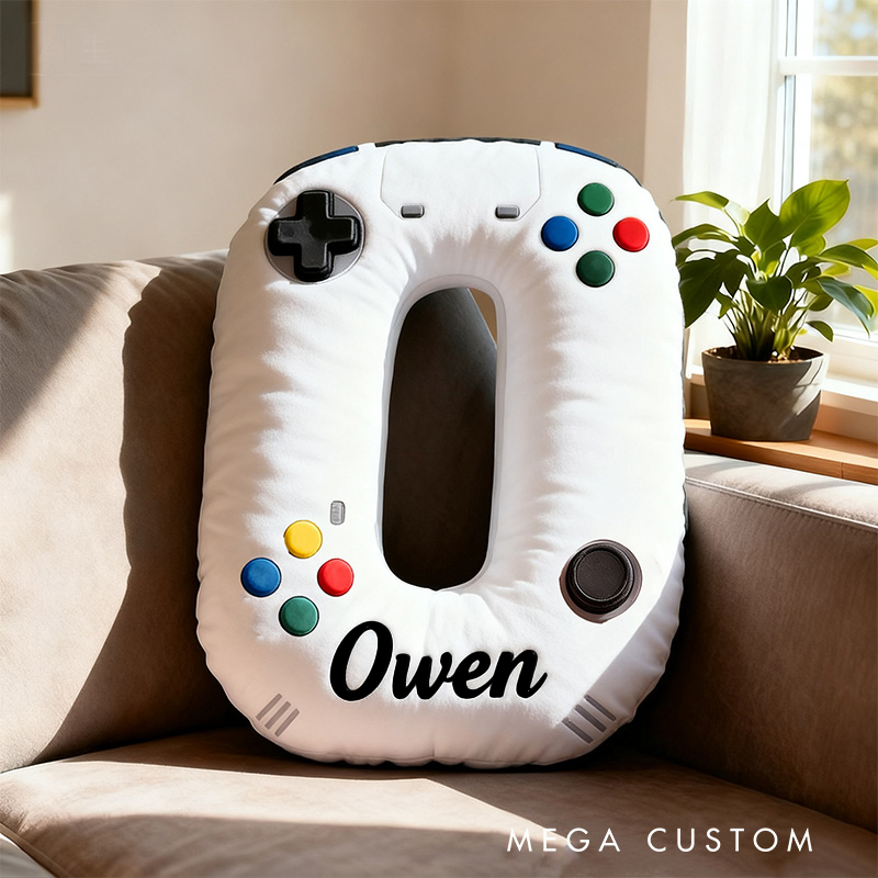 Personalized Graphic 3D Print Controller Alphabet Shaped Pillow for Game Lovers Initial Pillow Christmas Gift for Kids