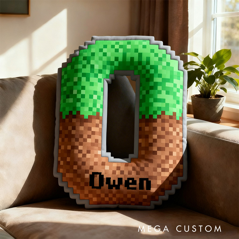 Personalized Pixel Grass Graphic 3D Print Alphabet Shaped Pillow for Game Lovers Initial Pillow Christmas Gift for Kids