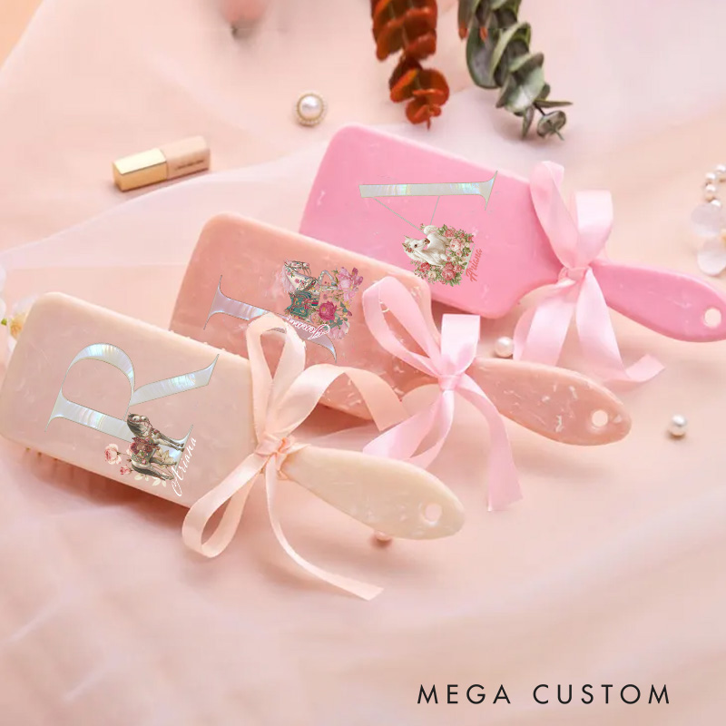 Personalized Horse Riding Initial Name Airbag Comb Hair Comb Pink Airbag Brush Anniversary Gifts for Girls for Horse Lovers Riding Lovers Equestrian Lovers