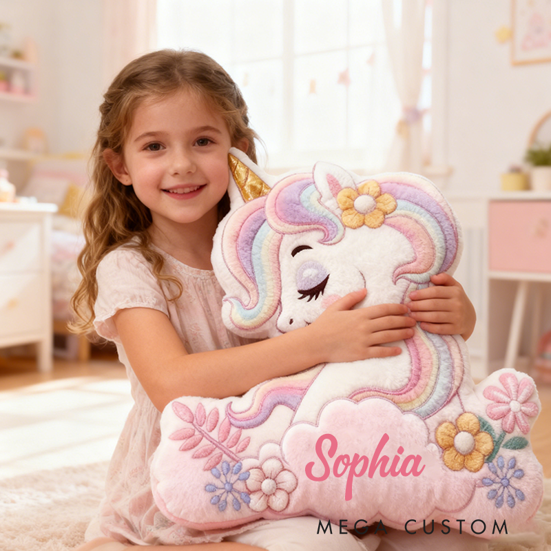 Personalized Name Pink Christmas Gift Pillow Custom Name and Whimsical Fairytale Style Graphic 3D Print Pillow for Kids