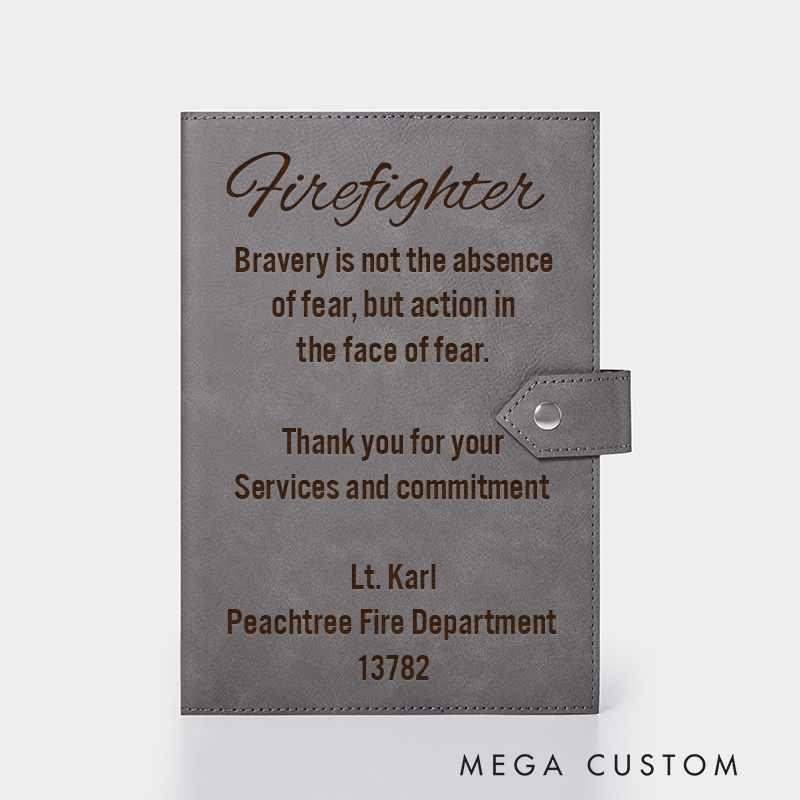 Personalized Firefighter Leather Journal Engraved Firefighter Notebook Custom Name Firefighter Notebook