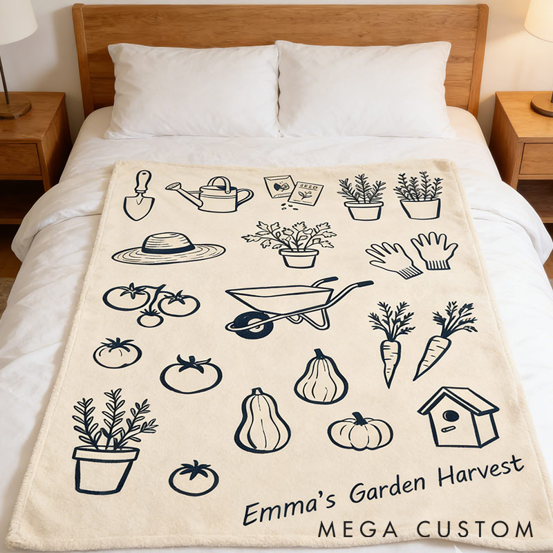 Personalized Garden Harvest Gardening Tools Blanket Garden Line Drawing for Gardening Lovers