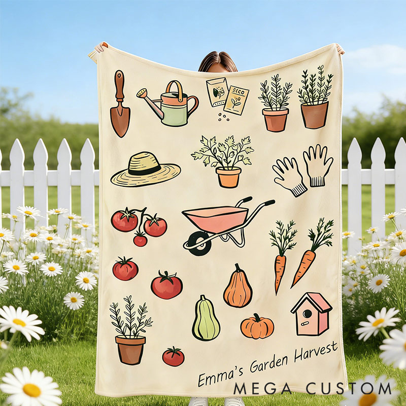 Personalized Garden Harvest Gardening Tools Blanket Garden Delight Blanket for Gardening Lovers