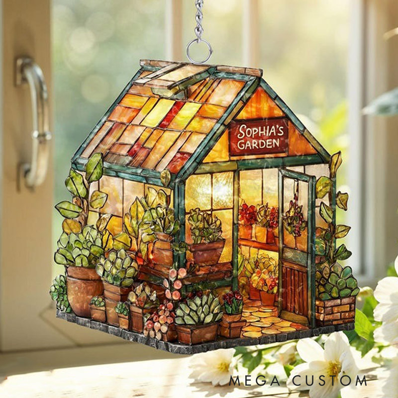 Personalized Greenhouse Faux Acrylic Suncatcher Plant Ornament Gift for Plantaholic Garden Lovers Gift