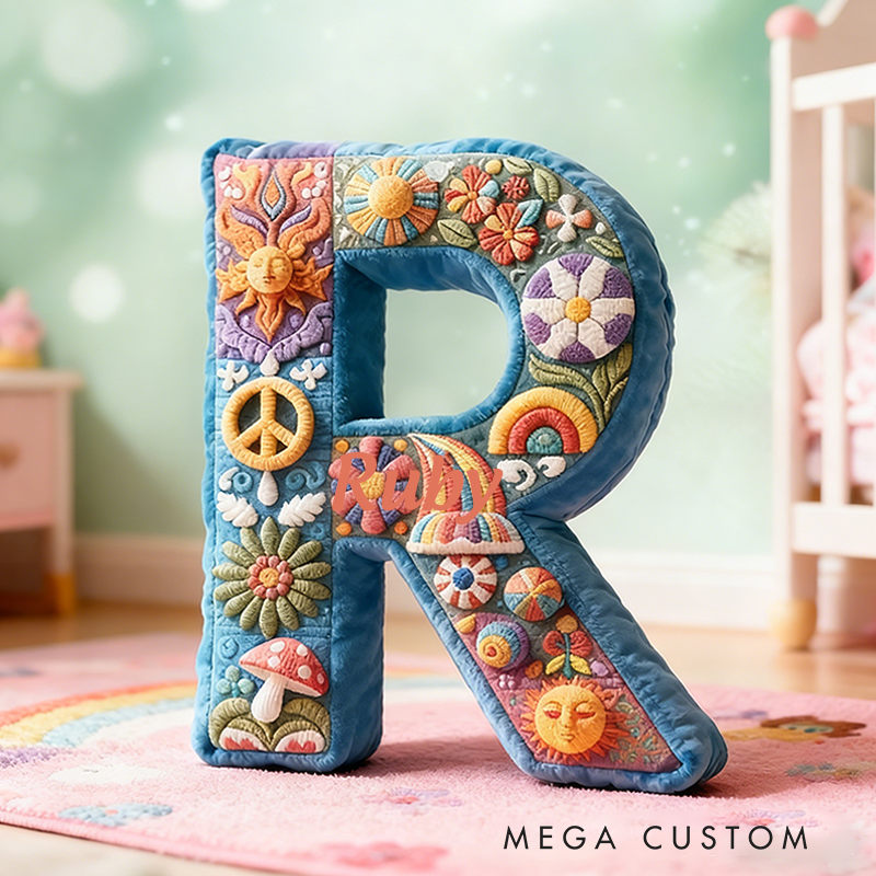 Personalized Letter Christmas Gift Pillow Colorful Hippie Design and Retro Boho Aesthetic Graphic 3D Print Pillow