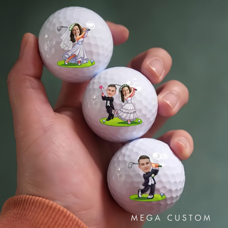 Personalized Wedding Themed Golf Ball with Custom Cartoon Faces for Newlyweds 