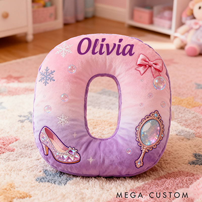 Personalized Colorful 26Letters Magic Mirror and Crystal Shoe Cute Graphic 3D Print Pillow Cute Magic Beautiful Letter Custom Pillow Gift for Kids