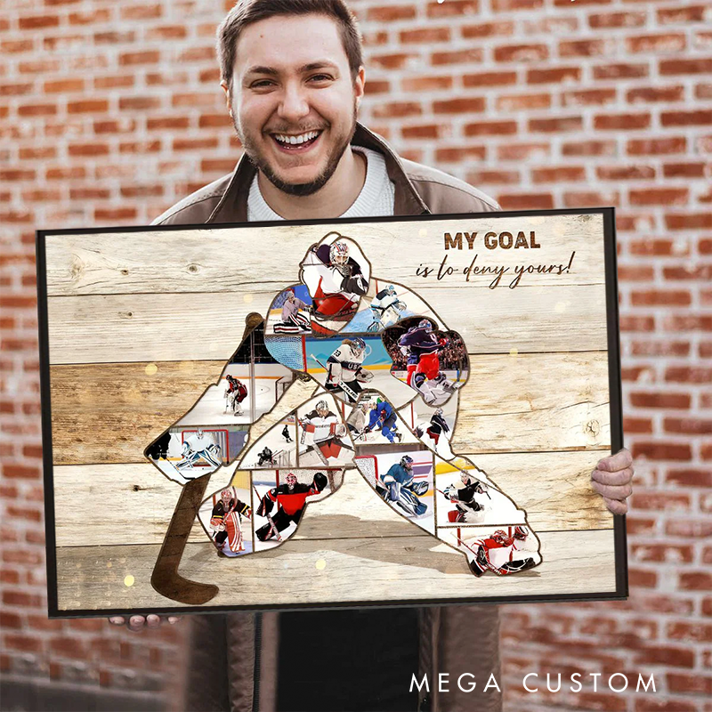 Personalized Ice Hockey Goalie Photo Collage Poster with Custom Text