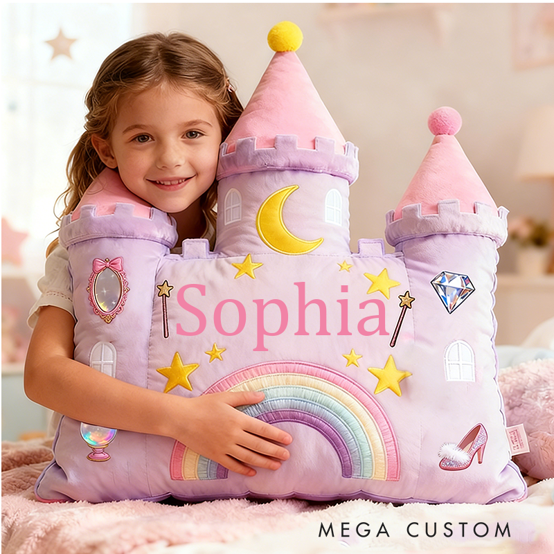 Personalized Castle Pillow with Rainbow Stars and Moon Design for Magical and Cozy Fairy Tale Pillow Custom Pillow Christmas Gift for Kids
