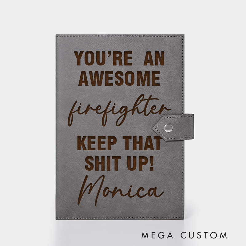 Personalized Firefighter Leather Journal Engraved Firefighter Notebook Custom Name Firefighter Notebook