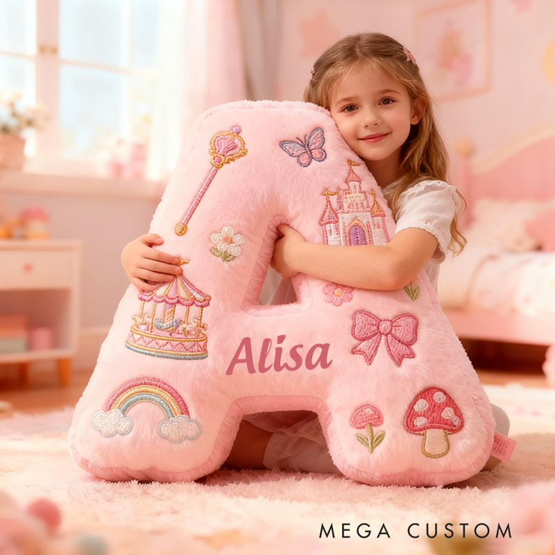 Personalized Fairytale Letter Christmas Gift Pillow and Whimsical Embroidery Graphic 3D Print Pillow for Kids