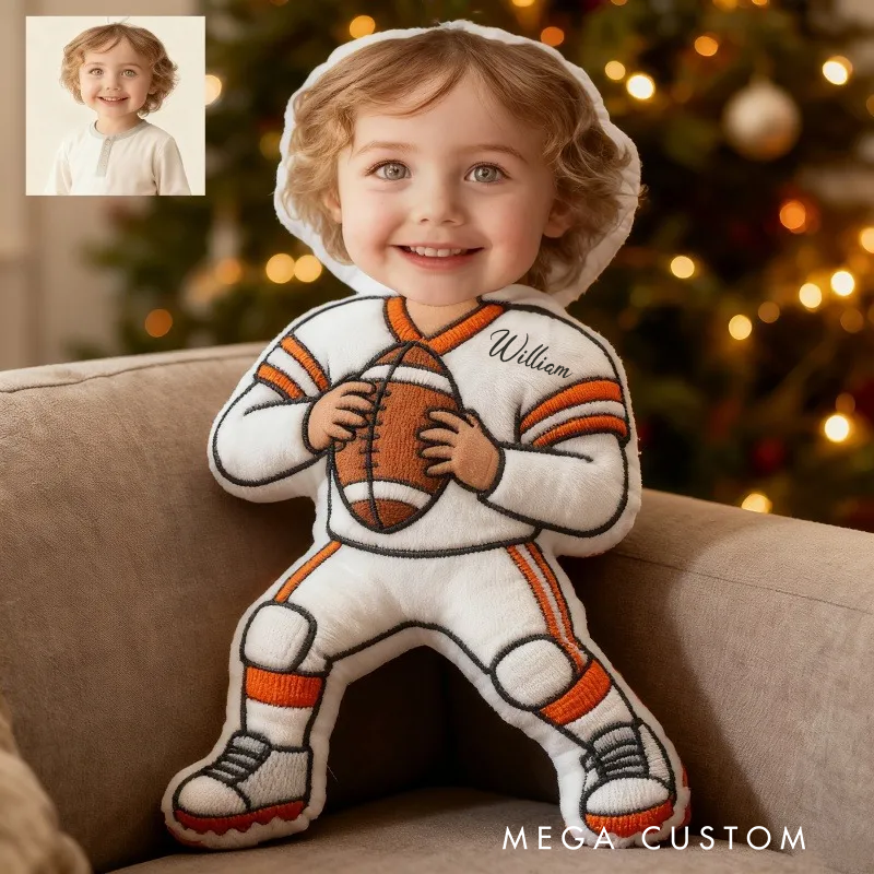 Personalized Football Player Photo Doll Pillow Custom Face Gift for Kids
