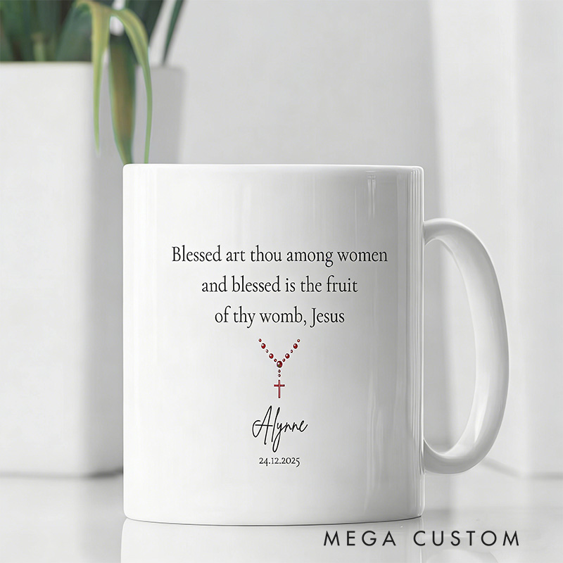 Personalized Virgin Mary Flora 11oz 15oz Ceramic Mug with Custom Name Our Lady Coffee Cup Marian Christian Drinkware Mug Catholic Gift for Women