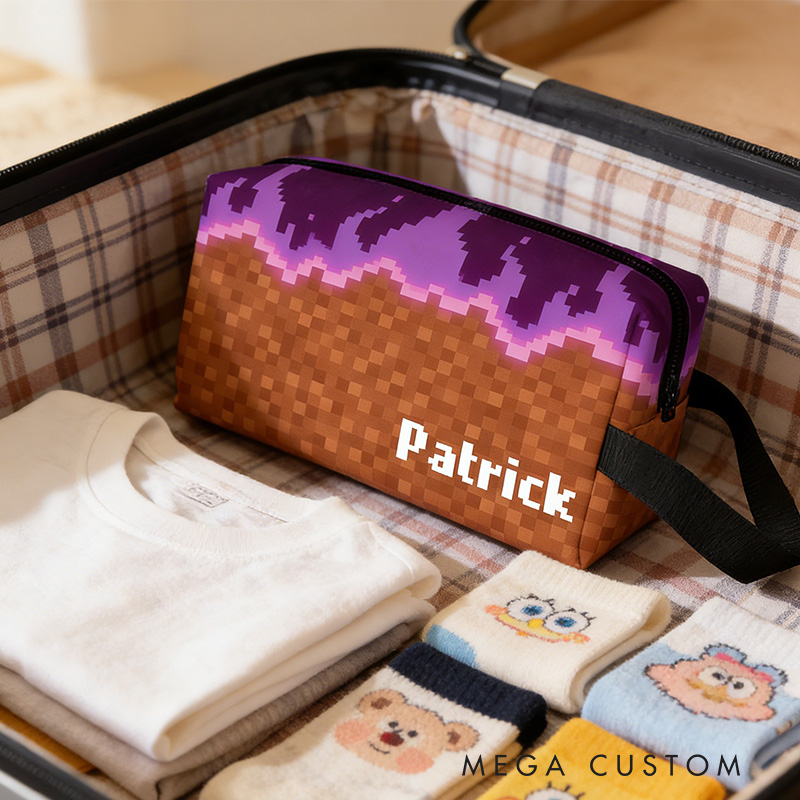 Personalized Pixel Game Portable Toiletry Bag with Zipper and Handle Dopp Kit Travel Accessory Birthday Gift for Game Lover Kids