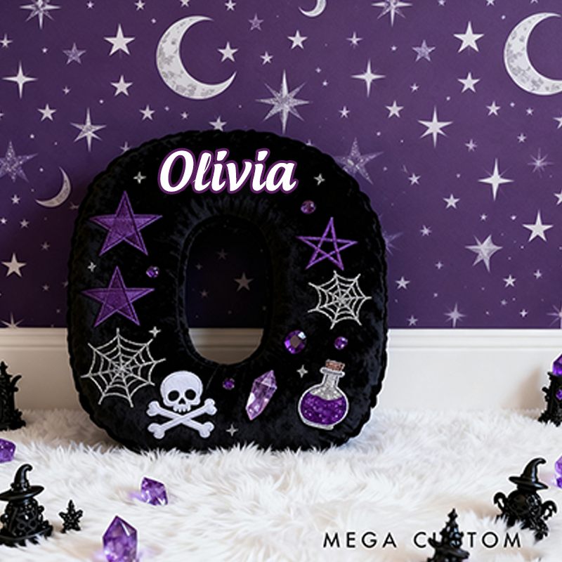 Personalized Witchy Christmas Gift Pillow with Skulls Potions Spiderwebs Stars Moons and Magical Gothic Design Graphic 3D Print Pillow for Kids