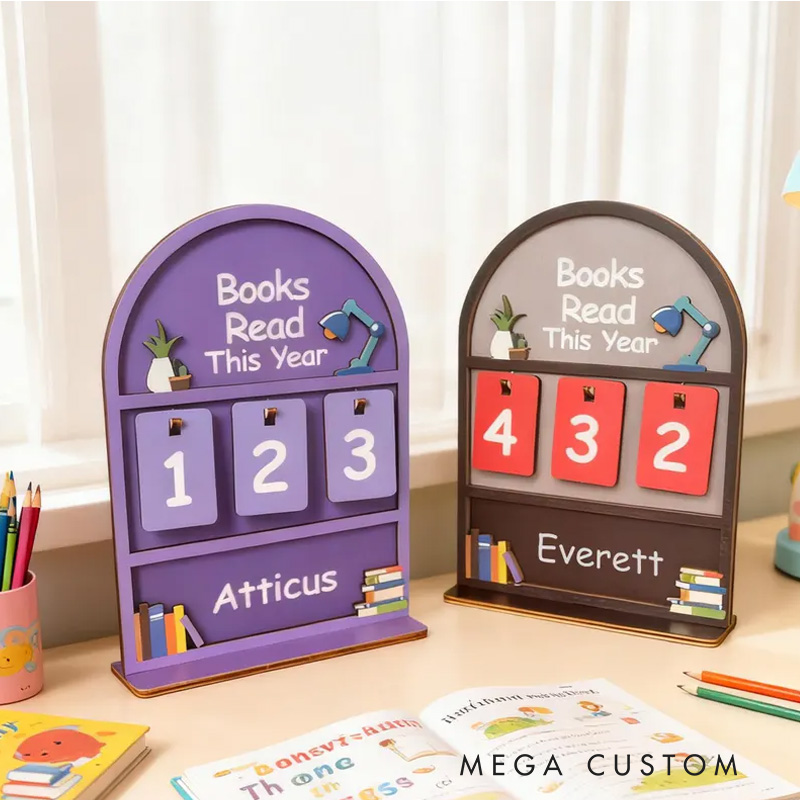 Personalized Books Read This Year Counter Wooden Books Tracker with Name Library Sign for Book Lover Bookish Librarian Reader Christmas Gift