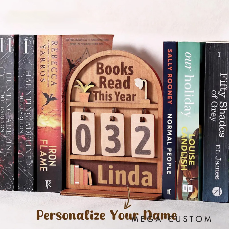 Personalized Books Read This Year Counter Wooden Books Tracker with Name Bookshelf Decor for Book Lover Bookish Librarian Reader Christmas Gift