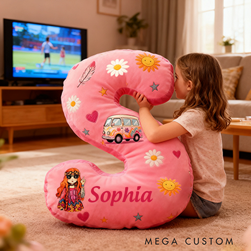 Personalized Letter Pink Christmas Gift Pillow Pink Hippie Design and Retro Boho Vibes Graphic 3D Print Pillow