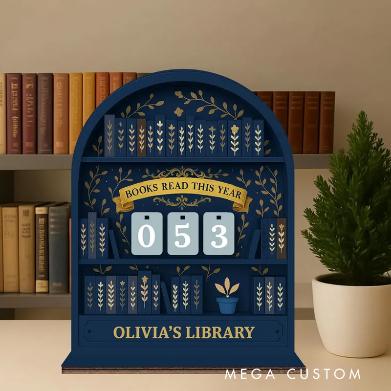Personalized Books Read This Year Counter Vintage Books Read Tracker with Name Bookshelf Decor for Book Lover Bookish Librarian Reader Christmas Gift