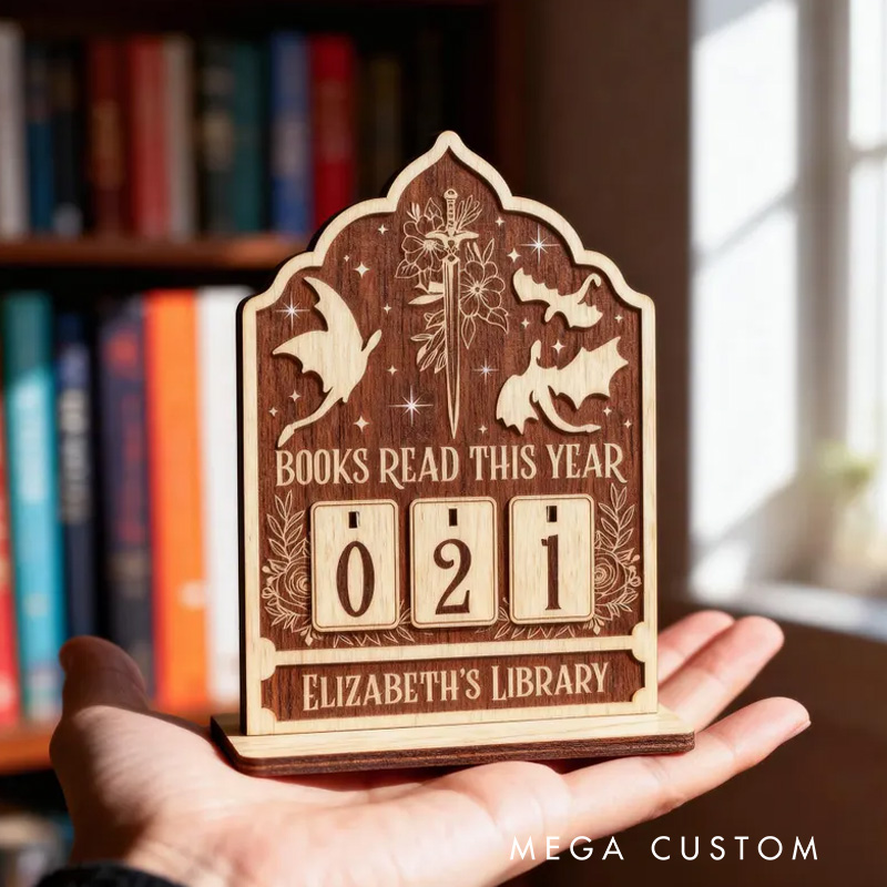 Personalized Books Read This Year Counter Vintage Reading Tracker with Name Bookshelf Decor for Book Lover Bookish Librarian Reader Christmas Gift