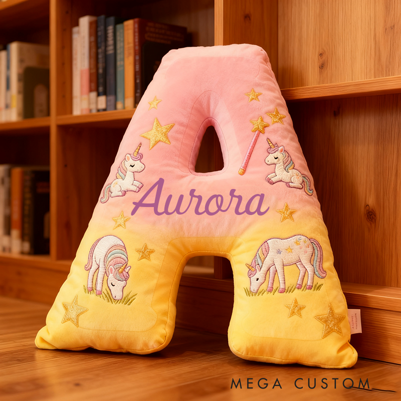 Personalized Colorful 26 Letters Starry Dream Cute Graphic 3D Print Pillow Cute Magic Beautiful Letter Custom Pillow Gift for Kids