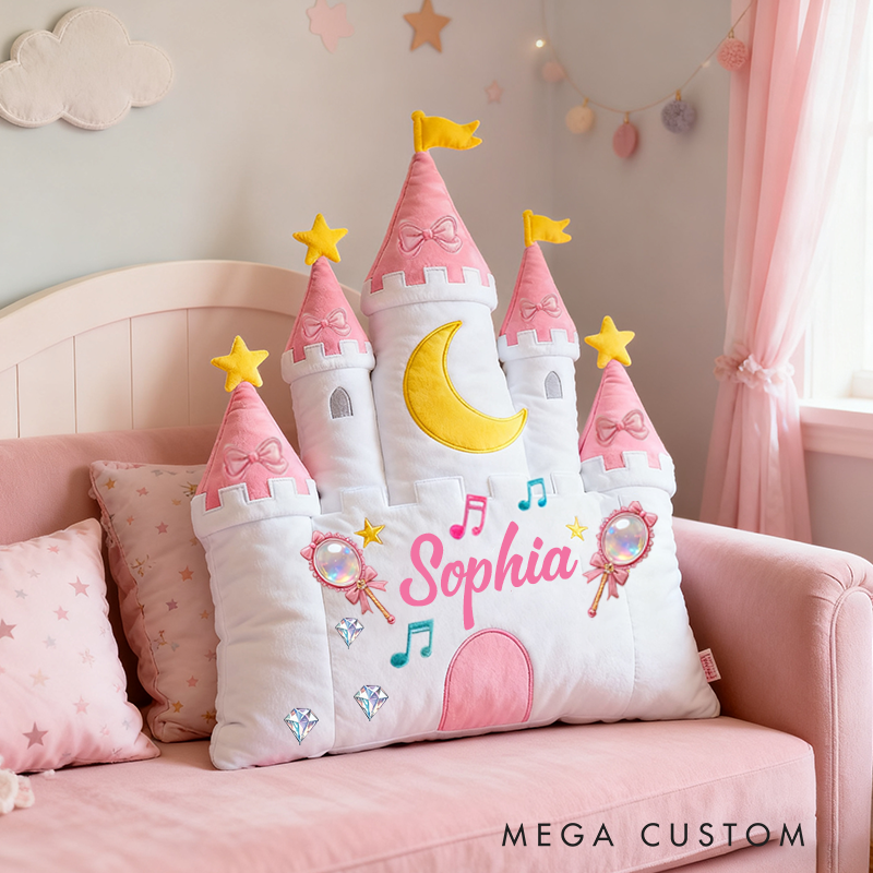 Personalized Castle Pillow with Magic Wand and Moon Design for Magical and Cozy Fairy Tale Pillow Custom Pillow Gift for Kids