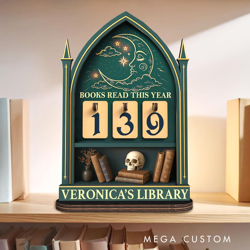 Personalized Books Read This Year Counter Gothic Books Tracker with Name Bookshelf Decor for Book Lover Bookish Librarian Reader Christmas Gift