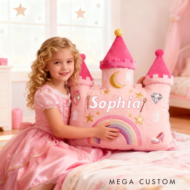 Personalized Castle Pillow with Rainbow Stars and Moon Design for Magical and Cozy Fairy Tale Pillow Custom Pillow Christmas Gift for Kids
