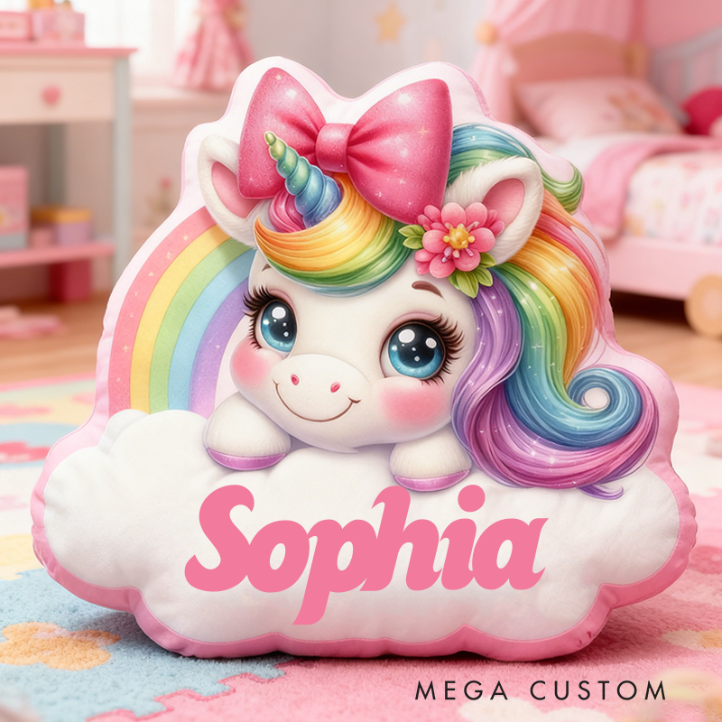Personalized Christmas Gift Pillow Pastel Colors Custom Name and Whimsical Fantasy Style Graphic 3D Print Pillow for Kids
