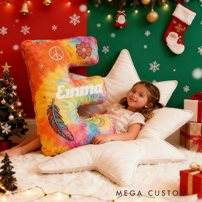 Personalized Colorful 26 Letters Cute Pillow Beautiful Hippie Letter Custom Hippie Pillow Christmas Gift for Kids