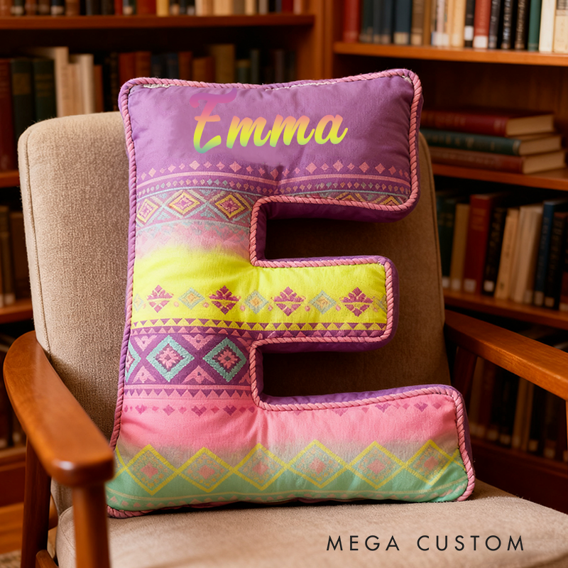 Personalized 26 Letters Pillow with Pastel Colors Geometric Patterns Soft Texture and Whimsical Boho Design  Graphic 3D Print Pillow 