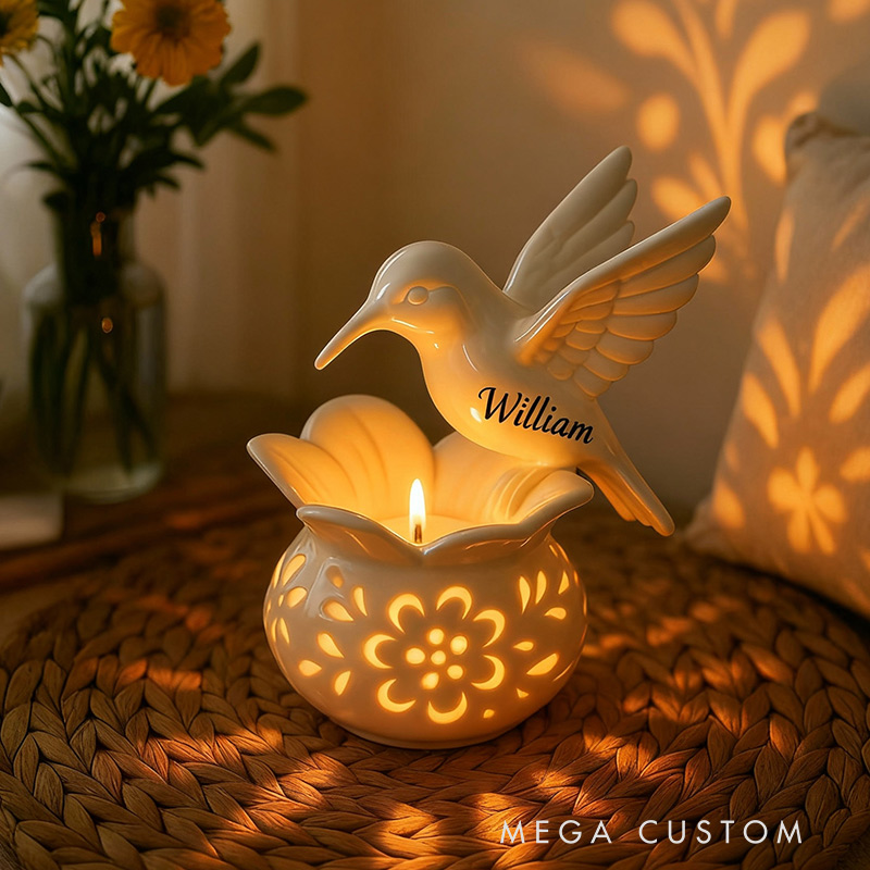 Personalized Memorial Candle Heavenly Haloed Hummingbird Candle for Loss of Loved One