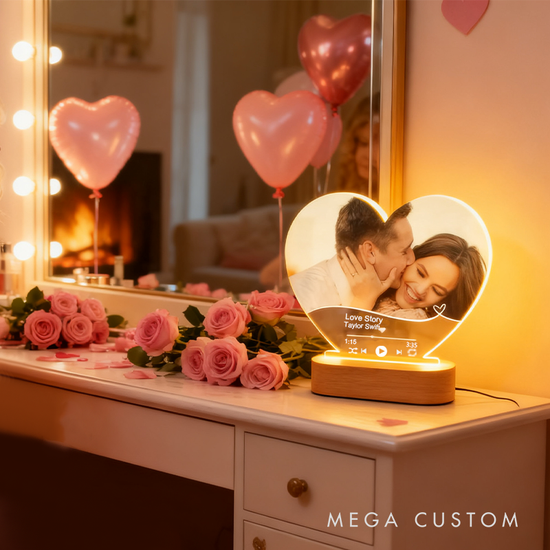 Personalized Romantic Heart Design Photo Nightlight Custom Valentine's Day Gift Best Gifts for Her Gift for Her Couple Anniversary Gift