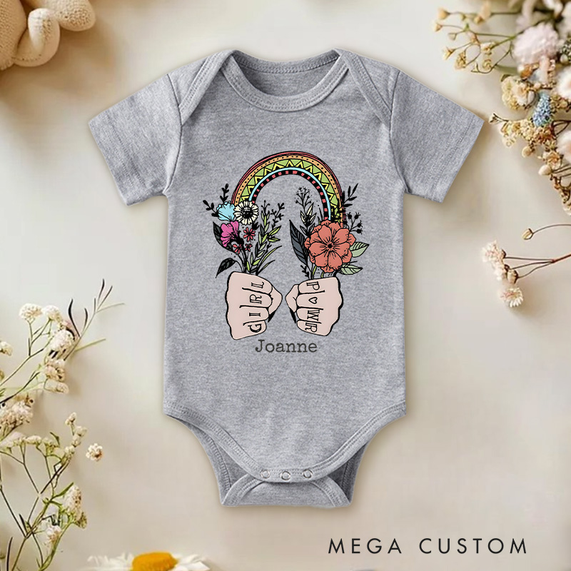 Personalized Girl Power Feminist Rainbow and Fists Baby Onesie Funny Baby Gift