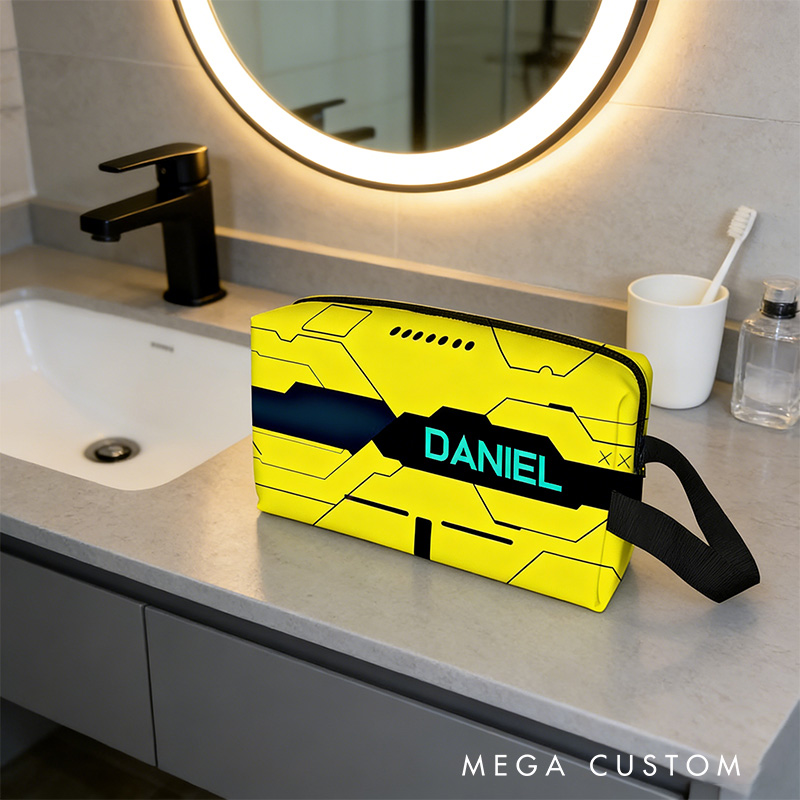 Personalized Cyberpunk Game Portable Toiletry Bag with Zipper and Handle Dopp Kit Travel Accessory Birthday Gift for Game Lover Kids