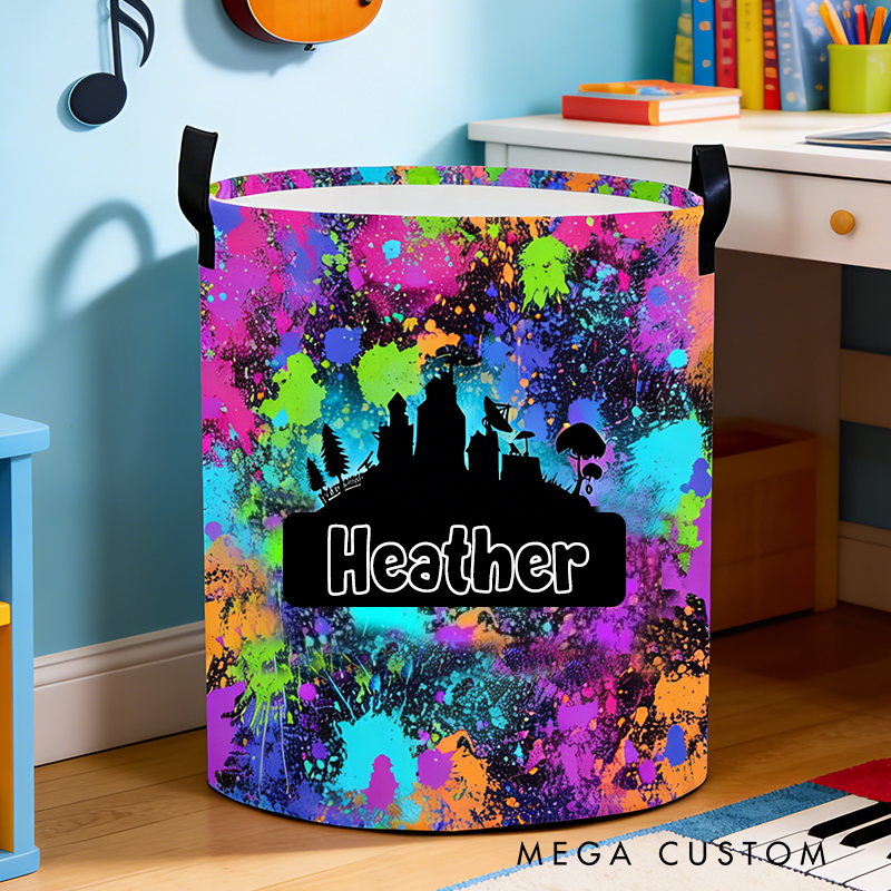 Personalized Game Themed Laundry Storage Basket Watercolor Game Controller Basket Kid Gift for Gamer Lover