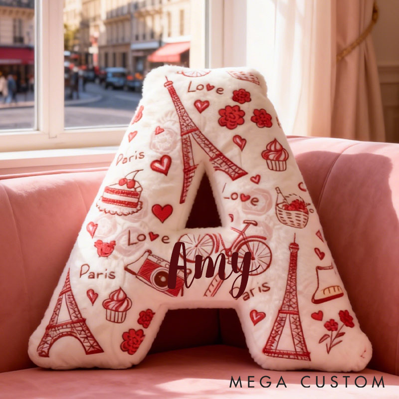 Personalized Parisian Love Affair Monogram Pillow Eiffel Tower Valentine's Day for Travel Lovers