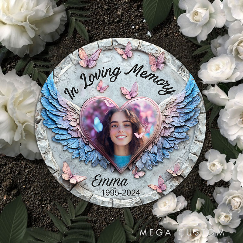 Personalized Memorial Stone Forever In My Heart Angel Wings Sympathy Gift Slate Grave Marker Keepsake Bereavement Gift 