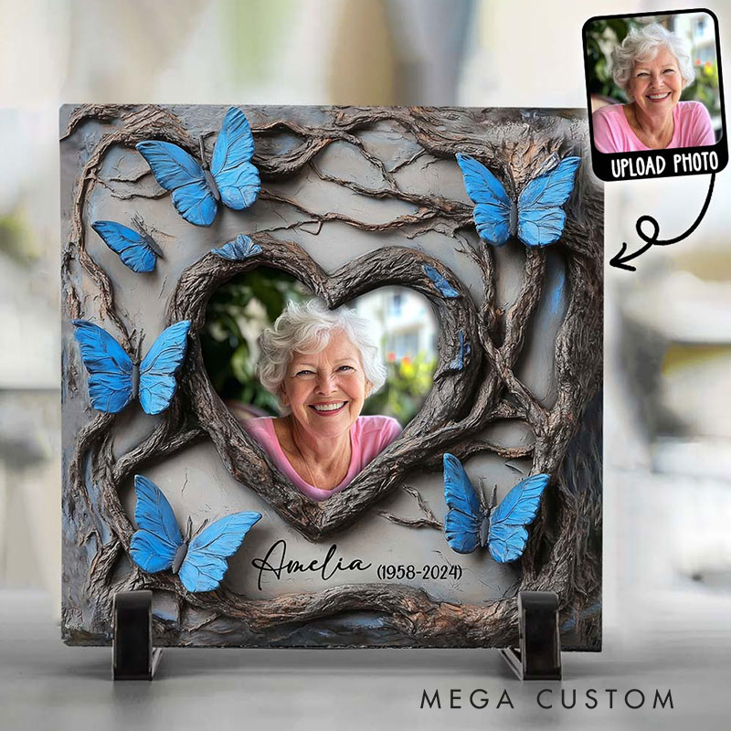 Personalized Memorial Stone In Loving Memory Blue Butterfly Sympathy Gift Slate Grave Marker Keepsake Bereavement Gift 