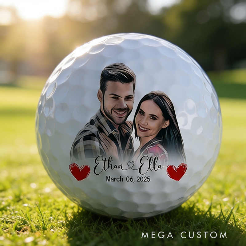 Personalized Couple Photo Golf Ball with Couple's Names and Date for Anniversaries or Weddings Gifts