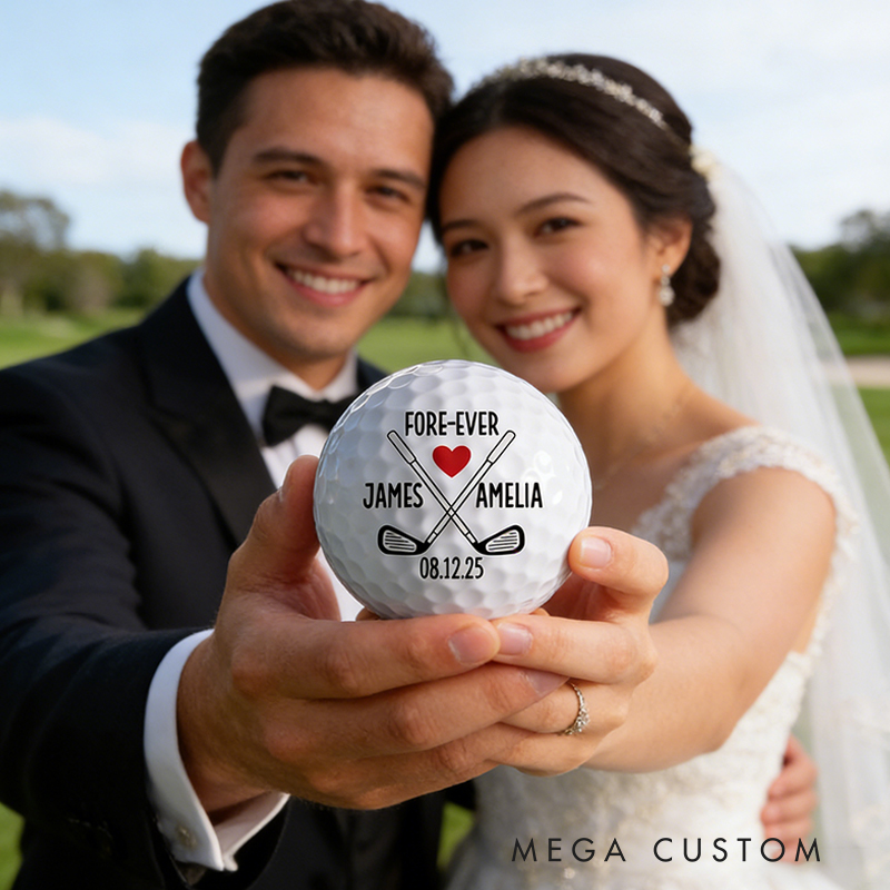 Personalized Wedding Themed Golf Ball Featuring Couple's Names and Date for Golf Loving Newlyweds